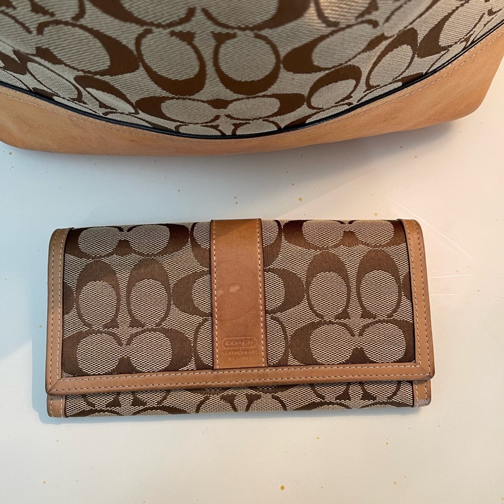 Coach Y2K Vintage Signature Jacquard Canvas Leather Hobo Shoulder bag & wallet - Picture 3 of 16